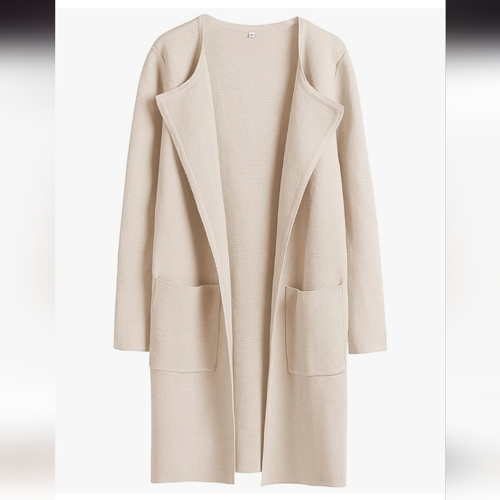 Anrabess Elegant Cream Open Front Sweater